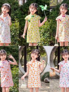 Váy Ngắn Tay Hoa Cotton Cho Bé Gái Mùa Hè Váy Cổ Tròn Phong Cách Trung Hoa Cổ Điển Váy Biểu Diễn Phong Cách Cổ Điển Bằng Vải Voan Cho Trẻ Em