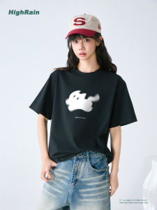 เสื้อยืดคอกลมแขนสั้นผ้าฝ้ายลายแมวสีดำ ทรงหลวม ใส่สบาย สำหรับผู้ชายและผู้หญิง ฤดูร้อน 2025 แฟชั่น