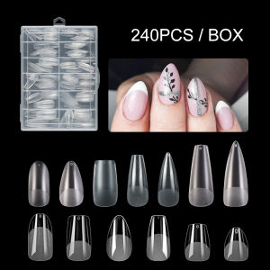PINPAI 240 Pcs Matte Semi Frosted Fake Nails Short Long Coffin Almond Press On Nails Full Cover Artificial False Nail Tips
