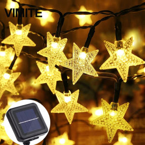 Vimite Christmas Tree Light 100/200 LED Solar Christmas Lights Outdoor Waterproof Color Changing Fairy Star String Light Curtain Room Garden Tree Decoration Lamp for House Party Fence Wedding Terrace Lighting