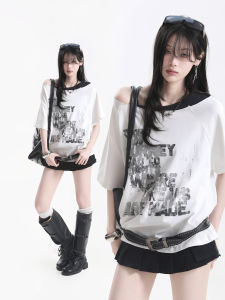 zuocisankon | Slim Fit Retro Color Block Reconstructed Print Short Sleeve Tshirt