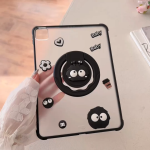 Cartoon Coal Ball 360° Rotating Round Holder Frosted Acrylic Anti-fall Tablet Case For iPad Mini 7 6 Gen 11 2025 10 9 8 7 Air 5 4 2 1 Pro 11 12.9 inch M4 M3 M2 2026 8.3 9.7 10.2 10.9 13 inch Matte Hard Shockproof Tablet Back Cover With Rotatable Stand