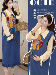 Color Block Design Fashionable and Youthful Maternity Dress for Autumn and Winter Mid-Length