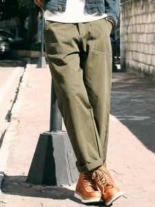 LUPAN | Olive Green Baggy Workwear Pants For Men