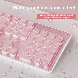 LEILIN | Silent Pink Mechanical Feeling Keyboard Mouse Set