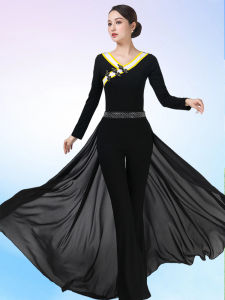 Black One-Piece Sand Skirt Dance Waist Sash Womens Physique Training Waist Decorations Glittering Drill Modern Dance Costume