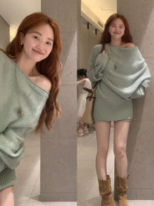 BIFEIMENG | Elegant Off-Shoulder Long-Sleeve Knit Top and Short Pants Set