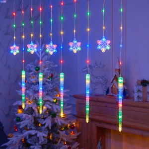 Christmas LED Curtain Lights Boasting Snowflake & Icicle Patterns Battery - Driven Fairy String Lights Suited for Home Party