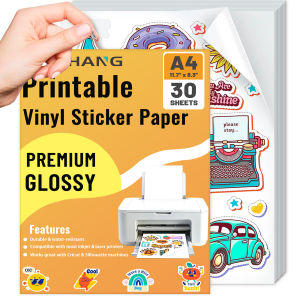 Giấy Dán Decal Vinyl Khổ A4 30 Tờ Màu Trắng Bóng Chống Nước Tự Dính Dùng Được Cho Máy In Phun