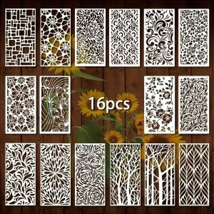 16pcs Reusable Geometric Pattern Stencils White Plastic Drawing Templates for DIY Furniture Canvas Tile Wall Floor Glass Window