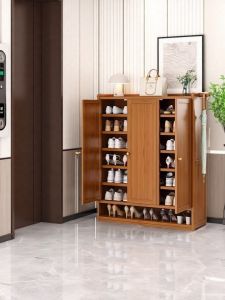 Bamboo Multi-Layer Shoe Rack Indoor Entrance Balcony Shoe Storage Cabinet Non-Solid Wood Dustproof Shoe Cabinet Home Use