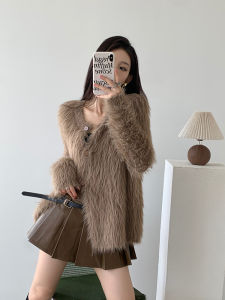 เสื้อคาร์ดิแกนถักนิตติ้งแบบหลวมๆ สำหรับผู้หญิง ฤดูใบไม้ร่วง/ฤดูหนาว อบอุ่น นุ่ม น้ำหนักเบา แฟชั่นลำลอง ขนสัตว์เทียม ขนกระต่าย คอตตอน โพลีเอสเตอร์ น้ำหนักเบา ปกติ