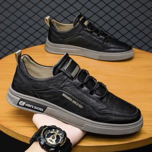 Mens Casual Leather Shoes Waterproof Non-Slip Kitchen Workwear Black Safety Trendy Shoes Comfortable Breathable Low Heel