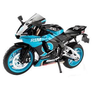 โมเดลรถโลหะผสม R1M ยามาฮ่ารุ่น1:9ของเล่นรถ Diecast เสียงประกอบเบาสำหรับเป็นของขวัญวันเกิดของเด็กผู้ชายคอลเลกชันรถ Kids Toys