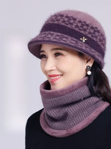 SHIPAILUO | Warm Knitted Rabbit Fur Hat For Middle-Aged And Elderly Women Winter Cap Soft Comfortable Cotton Blend With Fleece Lining