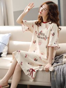 MiiOW | MiiOW Cat Person Sleep Dress Ladies Summer Thin Cartoon Cute Pyjamas Pure Cotton 100% Short Sleeve Home Clothes Outwear
