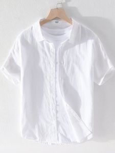 JIARONG | Áo Sơ Mi Linen Tay Ngắn Nam Màu Trắng
