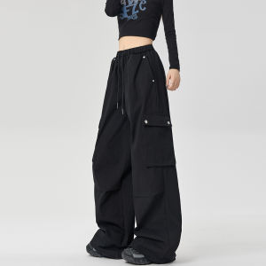 American Style Cotton Work Pants Womens Autumn New Wide Leg Cuffed Sports Climbing Pants High Waist Straight Leg Pants