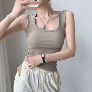 เสื้อกั๊กแขนกุดคอวีสีดำสำหรับผู้หญิง ฤดูร้อน 2024 เสื้อชั้นในแบบลำลอง ทรงหลวม แขนกุด คอวี ทรงหลวม เสื้อชั้นในแบบลำลอง