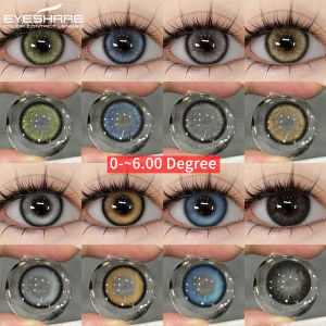 EYESHARE 1 Pair Colored Contact Lenses with Degree Brown Pupils Lens with Prescription Natural Blue Gray Myopia Lenses Yearly