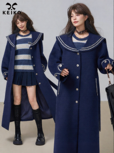 KEIKO | Luxury Style Lace Trim Long Womens Wool Coat Winter