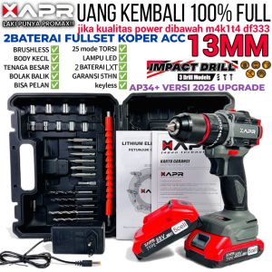 APR RAJA BOR impact drill BRUSHLESS TYPE AP34+ 13mm keyless auto lock 2baterai lxt 88v mesin bor besi kayu driver sekrup drill