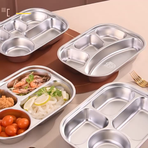 Wadah Makan Sekat Stainless 4 Grid W005 Nampan Rasa