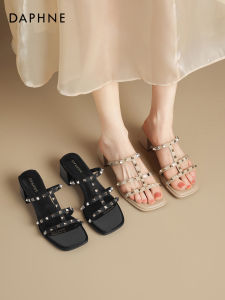Daphne | French Style Buckle Detailed Summer Slipper Nude Thick Heel
