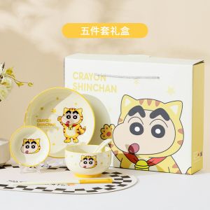 CRAYON SHINCHAN | Bộ 5 Crayon Shinchan Bộ Đồ Ăn Bằng Gốm Hoạt Hình Anime Sứ Bát Đĩa Thìa Đũa Đồ Ăn Cho Trẻ Em Quà Tặng Sinh Nhật