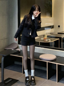 เรียบหรู สั้น สีดำ เสื้อแจ็คเก็ต ผู้หญิง ฤดูใบไม้ร่วง ฤดูหนาว สไตล์ฝรั่งเศส ชิค พรางหุ่น เสื้อโค้ท วัสดุคุณภาพสูง ตัดตรง แฟชั่นการเดินทาง