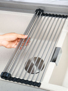 Foldable Kitchen Sink Drain Rack Dishwashing Basin Utensil Holder Stainless Steel Dish Drainer Basket for Kitchen Storage