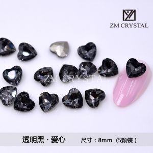 Diamond Nail Art Transparent Black Sharp Bottom Super Shiny Heart Shape Smoke Grey Diamond Nail DIY Decorations Any Skin Type