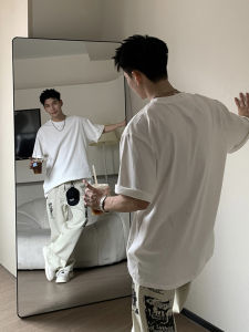 เสื้อยืดผู้ชายสไตล์สตรีทอเมริกันหลวมๆ ฮิปฮอปไซส์ใหญ่ แขนสั้น 5 ส่วน เสื้อผ้าทำงานสไตล์ยุโรปและอเมริกา