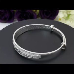 SilverWholesale Pure Silver Fortune Dragon & Phoenix Adjustable Bangle 福龙凤手镯 #BGC1148