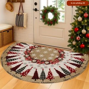 VIKAMA Buffalo Check Cây Giáng Sinh Thảm Chùi Chân Hình Bán Nguyệt Chống Trượt Cho Lối Vào Thảm Trang Trí Nhà Hiên Nhà Thảm Chống Phai Màu 100% Polyester