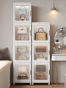 AMU·PIGGY | Transparent Foldable Storage Cabinet On Wheels Plastic