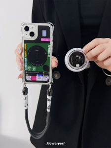 Magnetic Absorption Phone Case for 13 pro Max Crossbody Lanyard Creative Protective Shell with Camera Stand Four Corners Anti-Fall Transparent