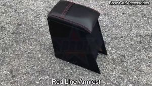 Custom Made Kereta Armrest Leather Wood Car Armrest Letak Tangan PVC Red Line Korean Wine Series  For Perodua Kancil