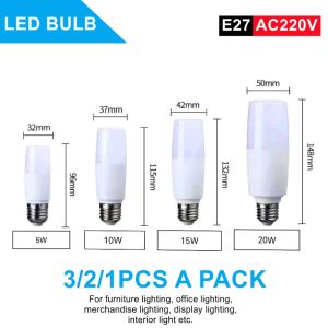 3~1PCS E27 Light Bulb 3-year Warranty 20W 10W White Light LED Cylindrical Corn Bulb AC 220V LED Lamp Home Decoration Chandelier