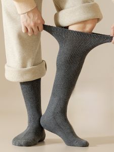 Mens Winter Thickened Fleece Lined Long Tube Socks Extra Length Loose Mouth Warm Knee High Non-restrictive Comfortable