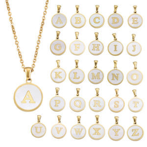 Round Shell Pendant Stainless Steel Jewelry Minimalist Letter Necklace Womens Alphabet Initial Necklace Charm