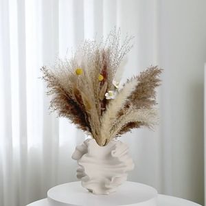 European-Style Plain B/W Ceramic Vase with Frosted Texture Home Decoration Pasu Bunga Seramik Putih Gaya Eropah