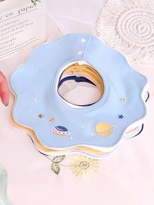 Poket Air Liur Kapas Tulen a Bib Bayi Bersulam Kalis Air untuk Lelaki dan Perempuan Bib Baru Lahir Kain Liur Bayi Bib Makan