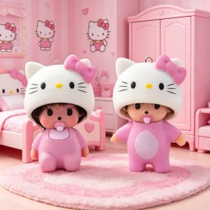 Sanrio | New Action Anime Figure Monchhichi Keychain Hello Kitty Toy Keyring Cute Kitty Keychains for Bags Childrens Day Gift 몬치치 키링 //*