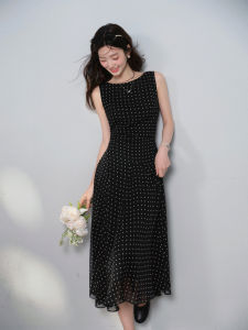 Summer Elegance Polka Dot Sleeveless Chiffon Dress Long