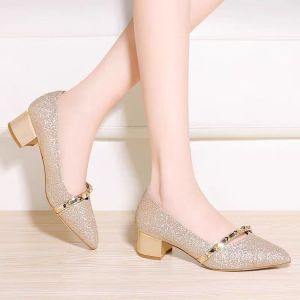 Leather Wedding Shoes Womens Fashion Single Shoes for Wedding Banquet Korean Style Metal Embellished Slip-On Shoes