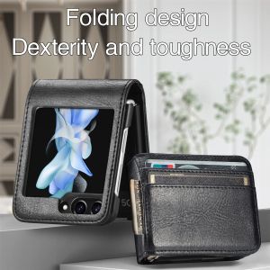 Leather Wallet Cover For Samsung Galaxy Z Flip 7 fe 6 5 4 3 2 Flip7 Flip6 Flip5 5G Phone Case with Card Holder Hinge Protection