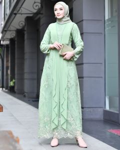 SIGAWA-(COD) Harga Promo Gamis Tule Terbaru Mix Payet Bahan Ceruty Free Masker Ready 5 Warna