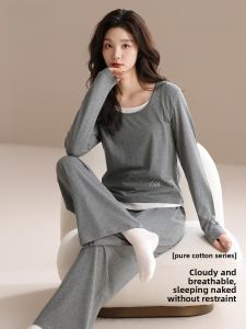 Miiow | Pure Cotton Cat Person Sleepwear Long Sleeve Hooded Casual Spring Autumn Womens Home Clothes Outdoor Wearable Breathable Skin-friendly