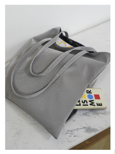 Melonfish K Series Original Design Commuter Tote Bag Grey Patchwork Fabric Youth Casual Geometric Pattern Mixed Material
